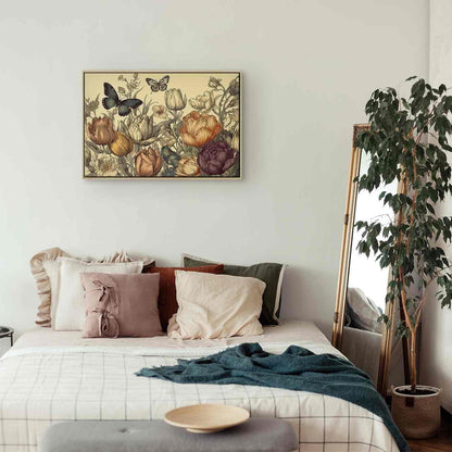 Leinwandbild - Colourful tulips on a cream background