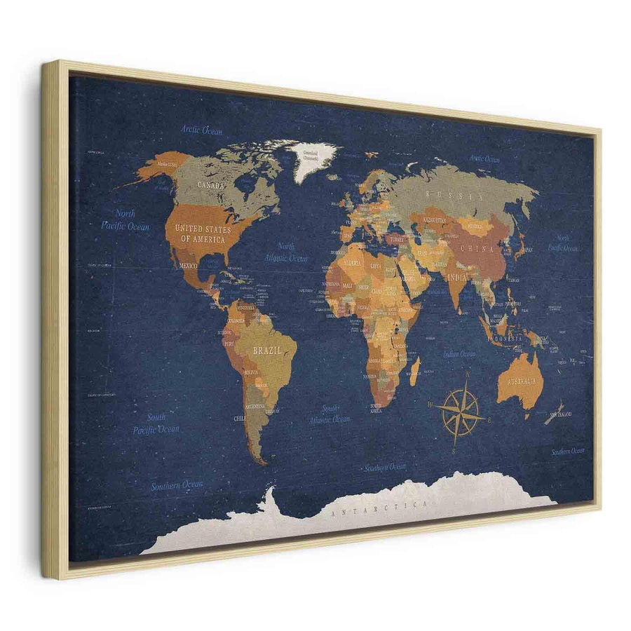 Leinwandbild - World Map: Ink Oceans Artgeist