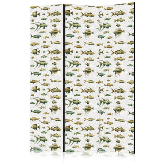 Paravent - Unusual Species of Fish - A Cluster of Fish in Muted Colors in Retro Style on a Background of Beige Strokes Artgeist