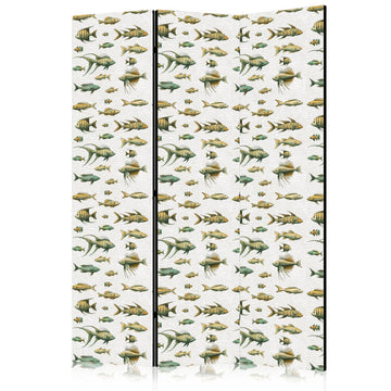 Paravent - Unusual Species of Fish - A Cluster of Fish in Muted Colors in Retro Style on a Background of Beige Strokes Artgeist