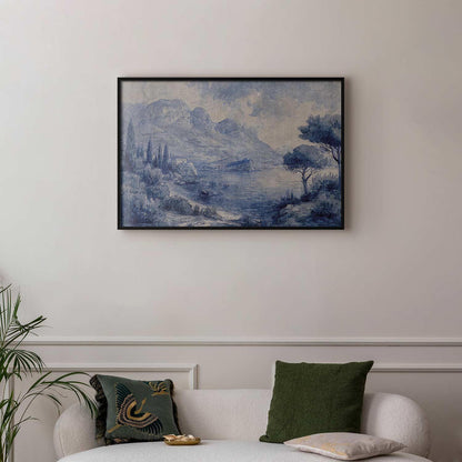 Poster - Blue Bay - Italian Landscape of Lake Como Painted in Blue Ink Artgeist