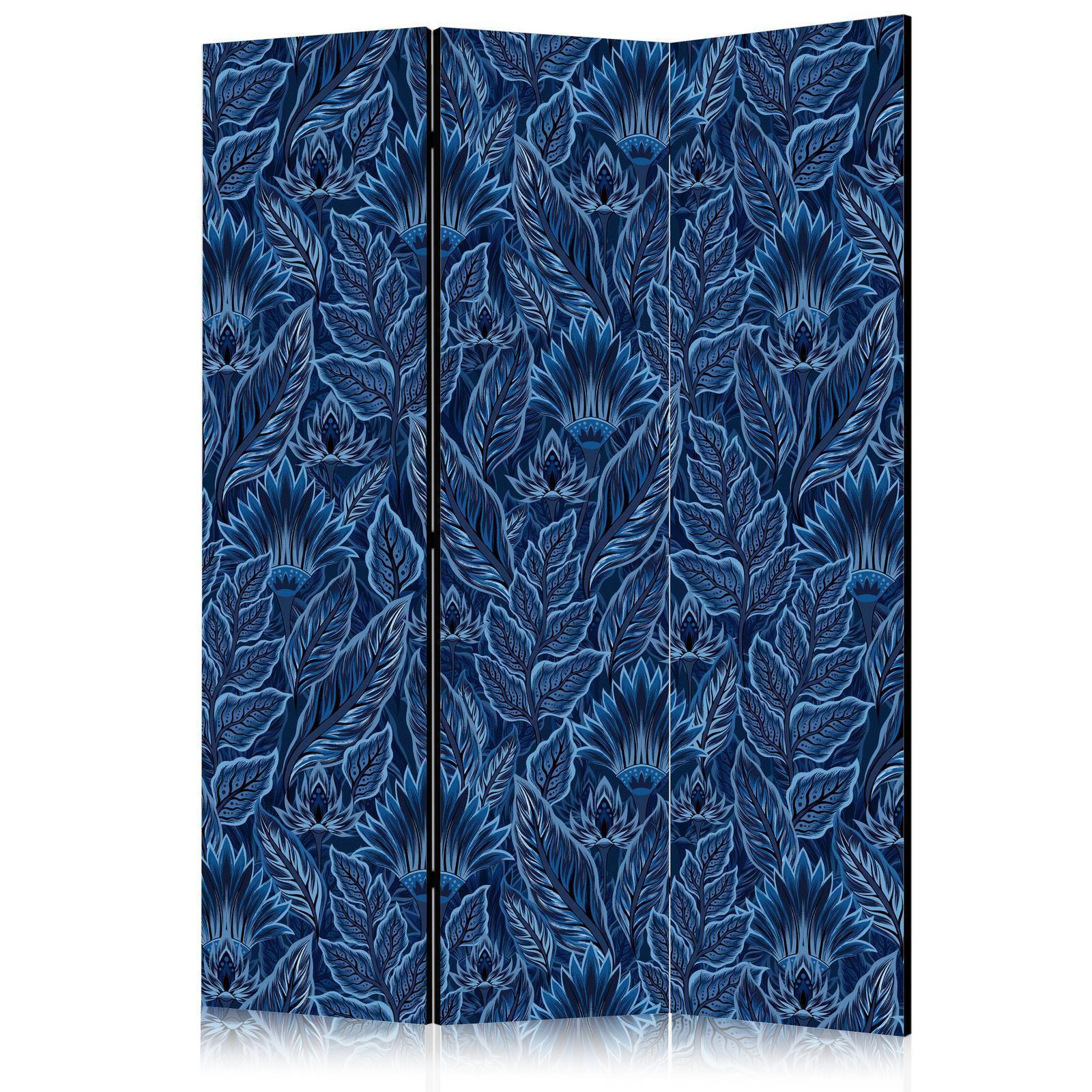 Paravent - Dense Vegetation - Botanical Patterns in Illustrative Style Blue Artgeist