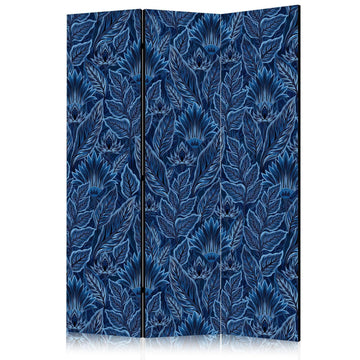 Paravent - Dense Vegetation - Botanical Patterns in Illustrative Style Blue Artgeist