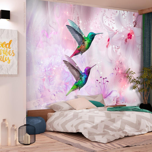 Tapete – Bunte Kolibris in Lila Sawelt