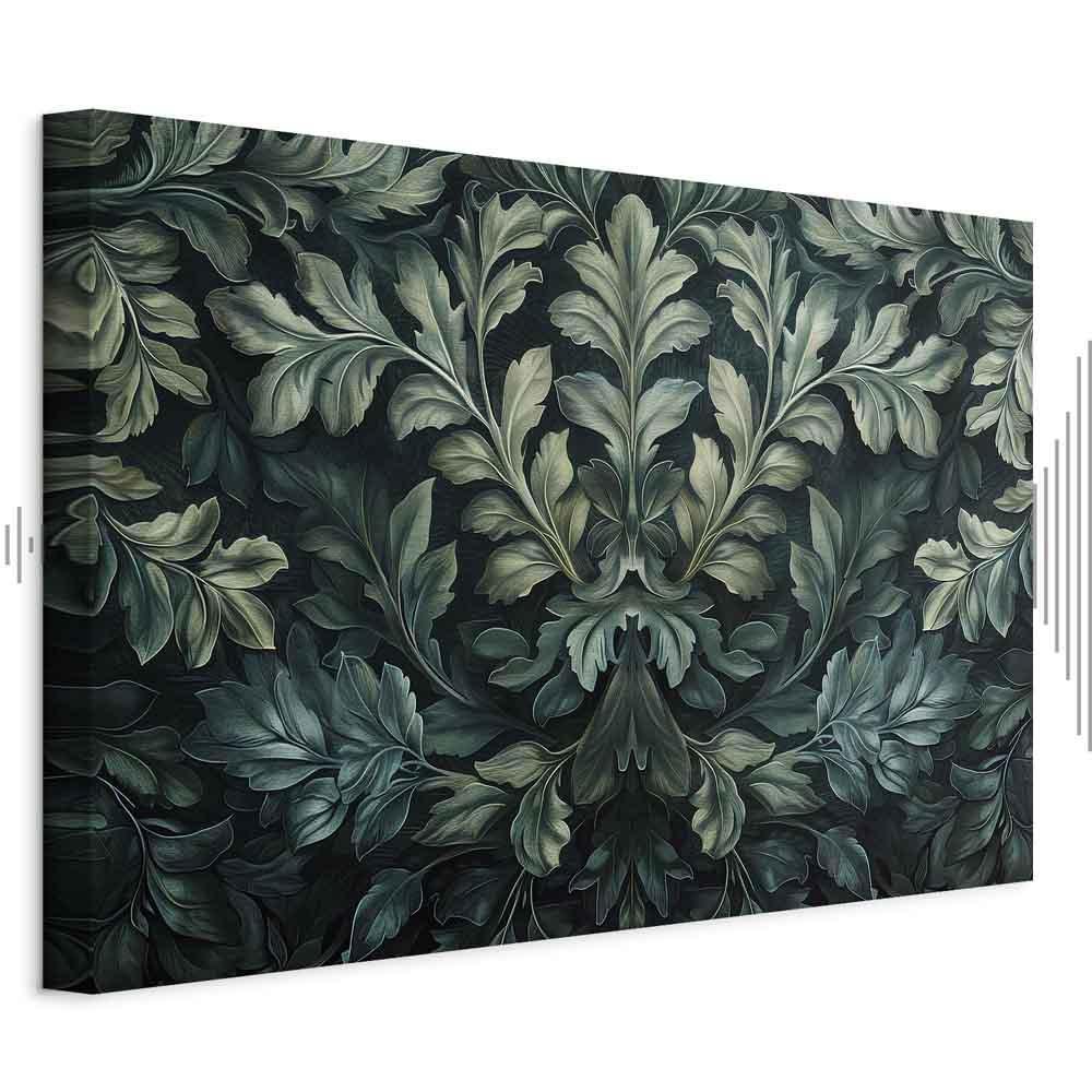 Leinwandbild - Dark Green Victorian Leaves: Botanical Carved Composition