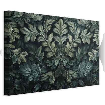 Leinwandbild - Dark Green Victorian Leaves: Botanical Carved Composition