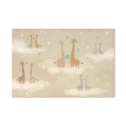 Leinwandbild - Love - Colorful Giraffes Floating on Clouds Among Hearts and Stars
