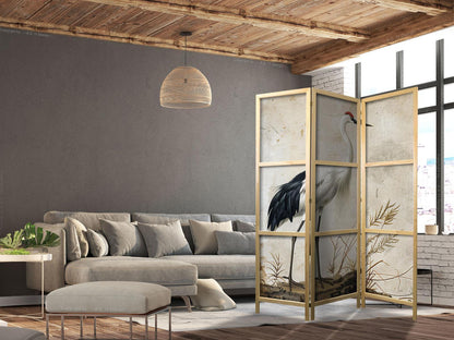 Japanischer Paravent - Birds from an old engraving - vintage-style illustration depicting a heron and a crane