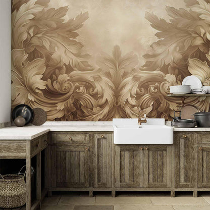 Fototapete - Carved Baroque Ornaments: Rich Composition in Sepia Colors Artgeist