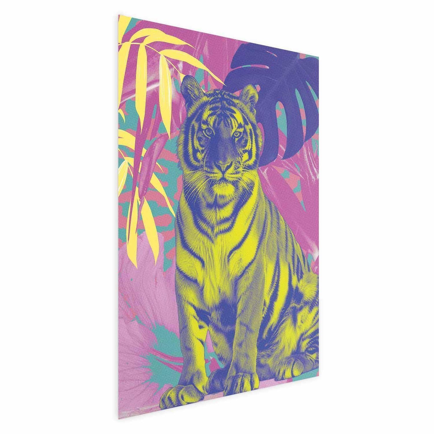 Poster - Colorful Tiger - intense colors of a tiger surrounded by tropical plants