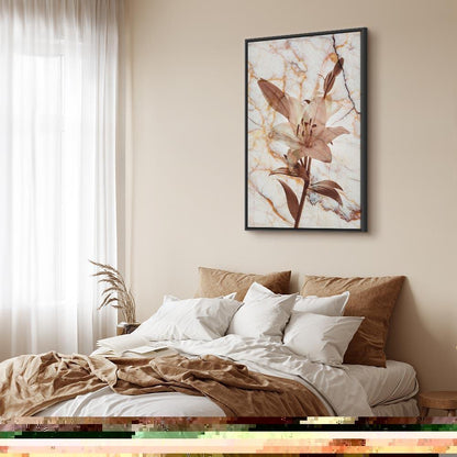 Leinwandbild - Elegance of a Flower (1-part) - Delicate Lily on Marble in Sepia