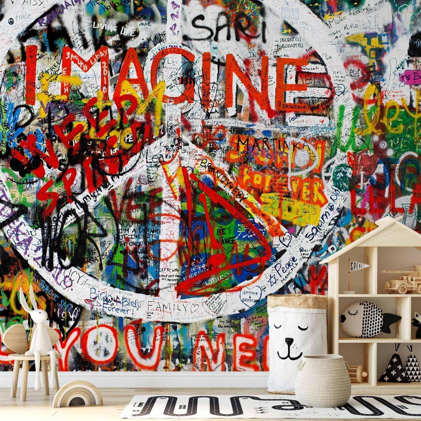 Fototapete „Hippie Graffiti“ – Bunter Streetart-Vibe für deine Wand