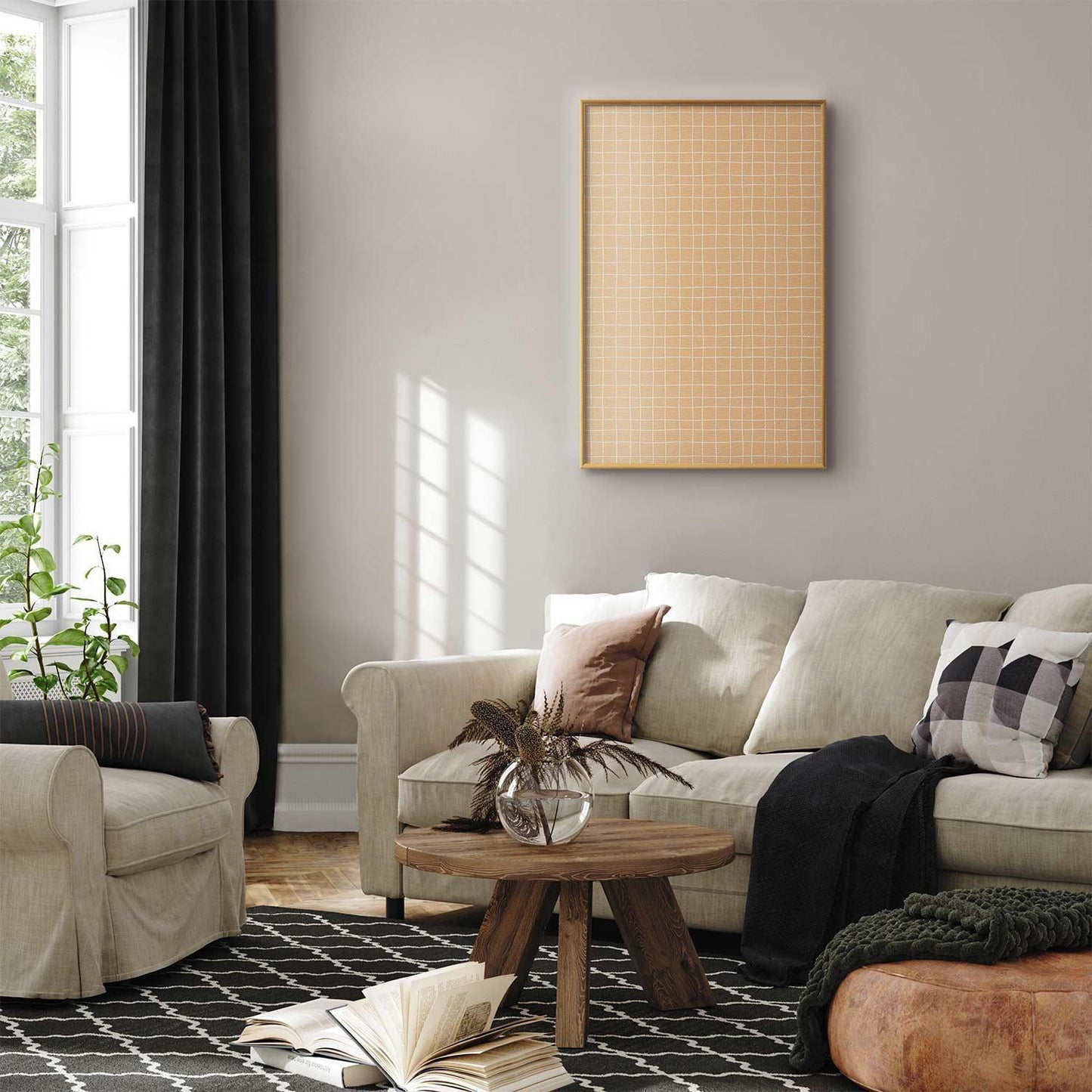 Poster - Lines and Noise - a wavy grid in shades of orange Artgeist