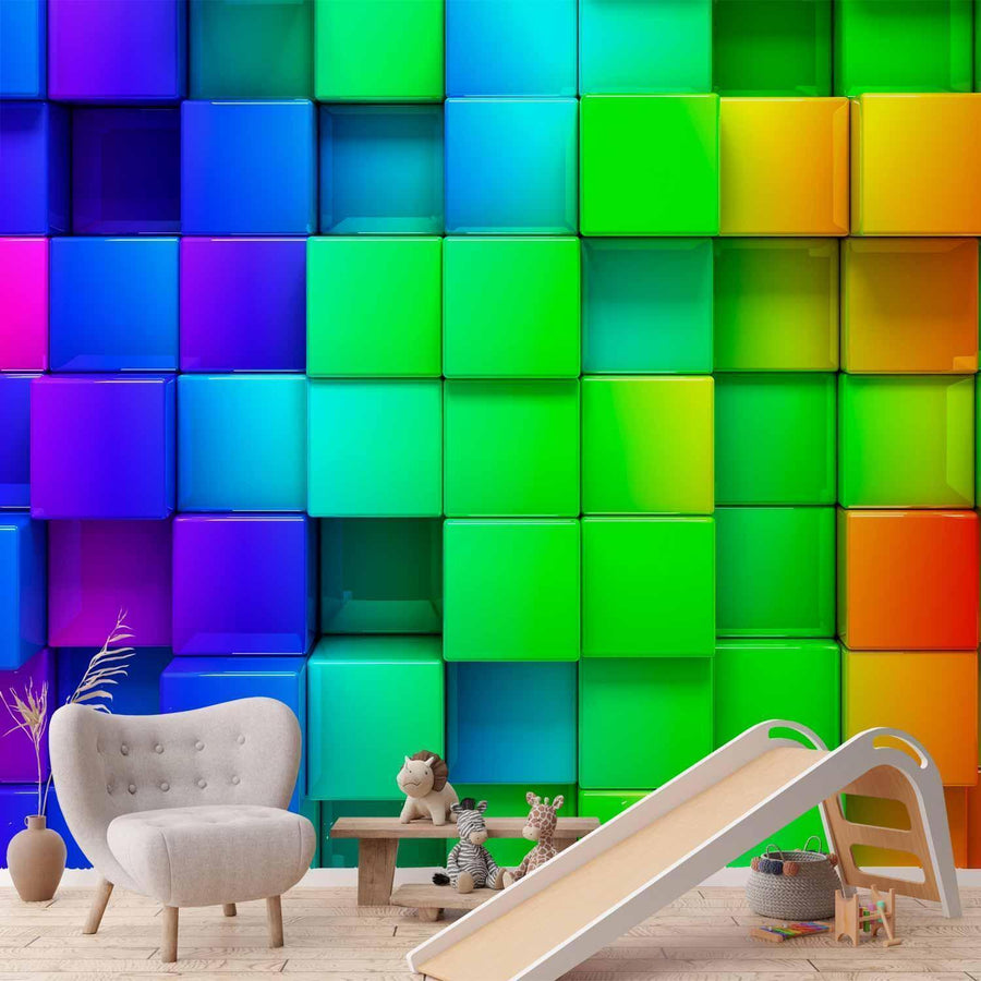 Bunte 3D-Würfel – Geometrische Fototapete modern