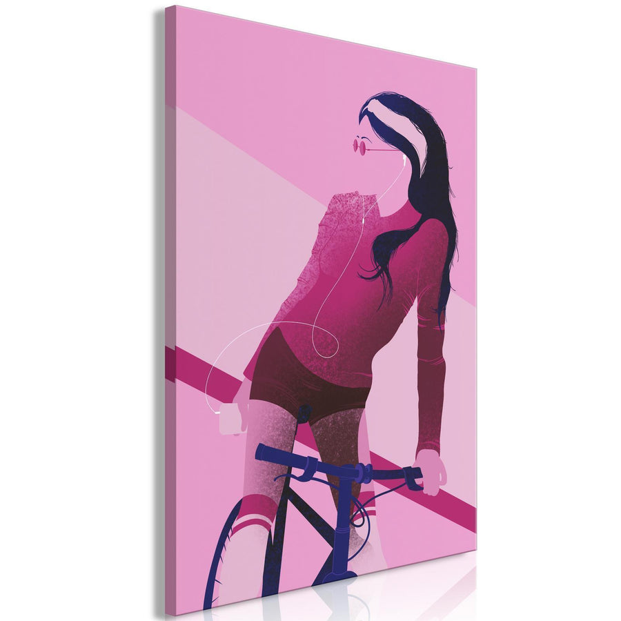 Leinwandbild - Woman on Bicycle (1 Part) Vertical Artgeist