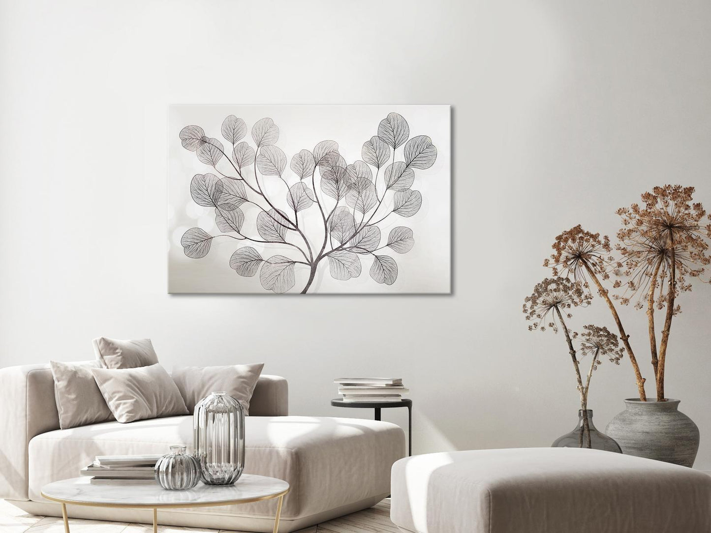 Canvas art "Leaves in the Wind" in stylish living room display.