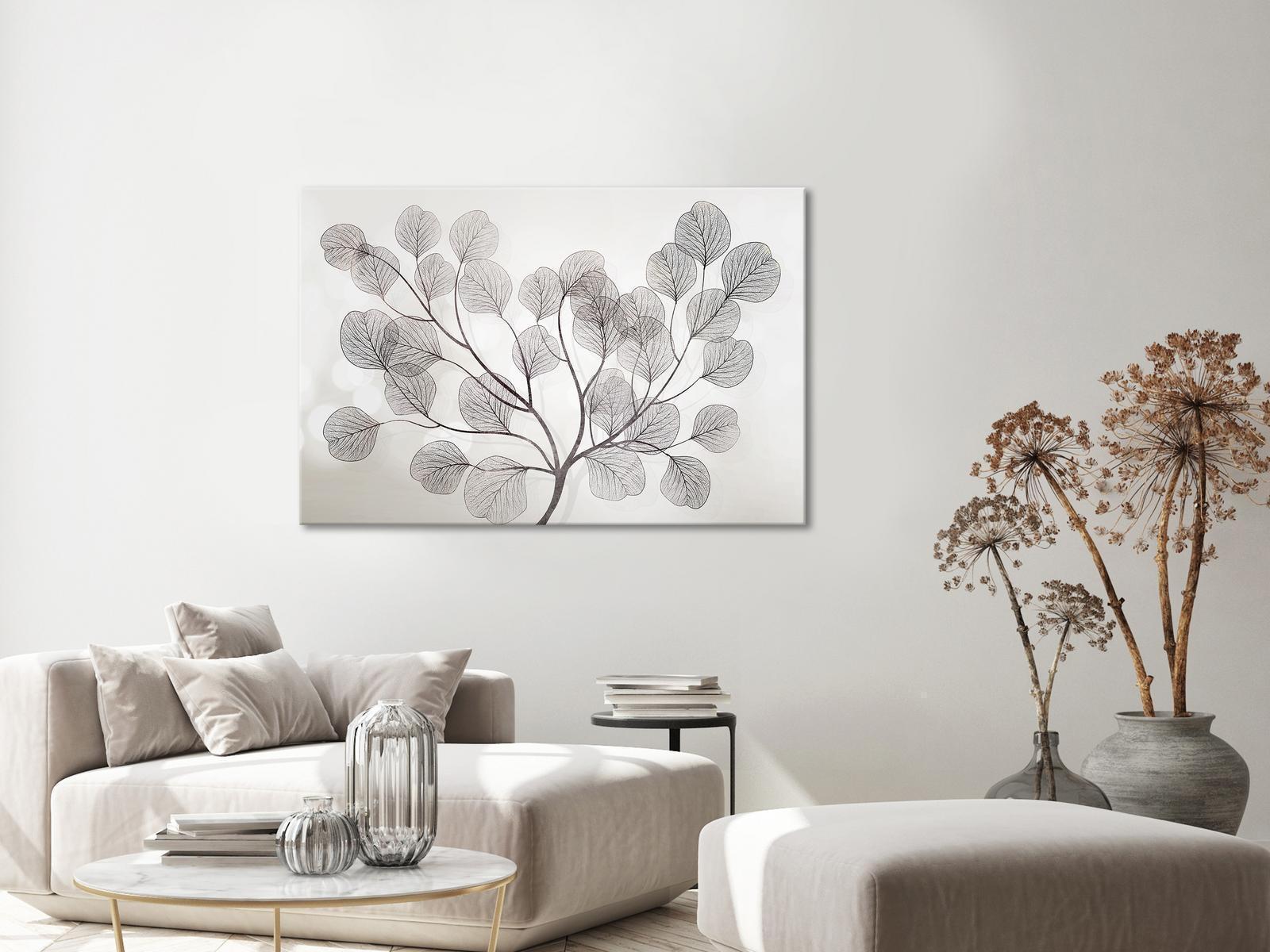 Canvas art "Leaves in the Wind" in stylish living room display.