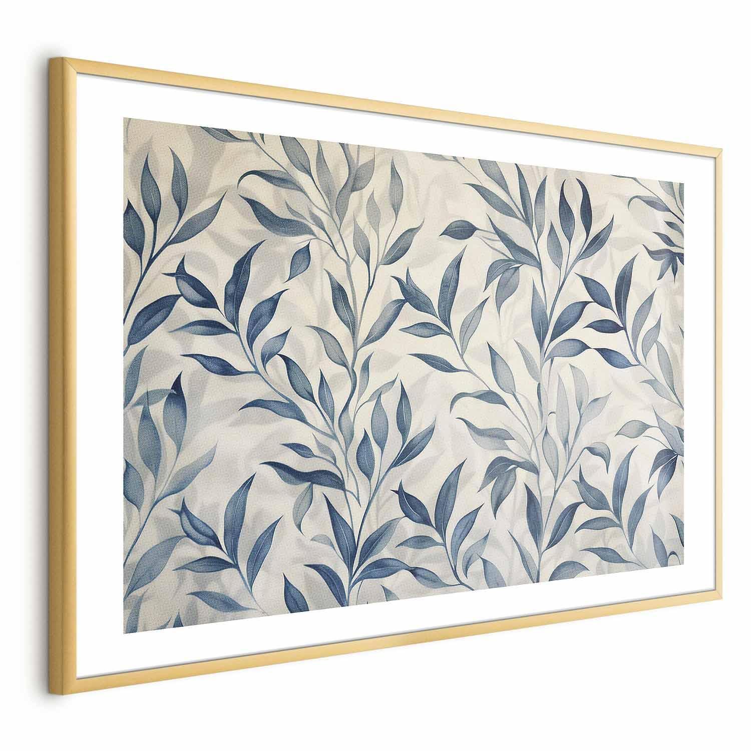 Poster - Delicate Botanical Motif with Blue Leaves Artgeist
