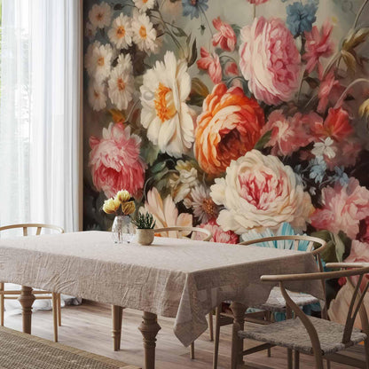 Fototapete Duft der Gartenblumen – Romantische Blütenpracht in sanften Farben