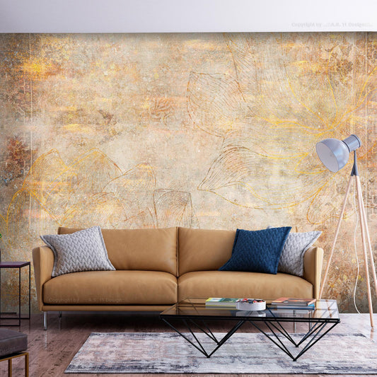 Fototapete „Goldene Etüde“ – Eleganz trifft auf feine Linien