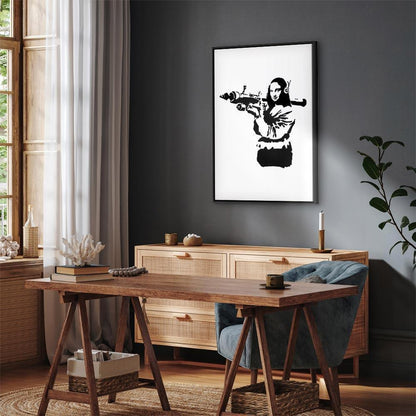Leinwandbild - Banksy Mona Lisa with Rocket Launcher (1 Part) Vertical