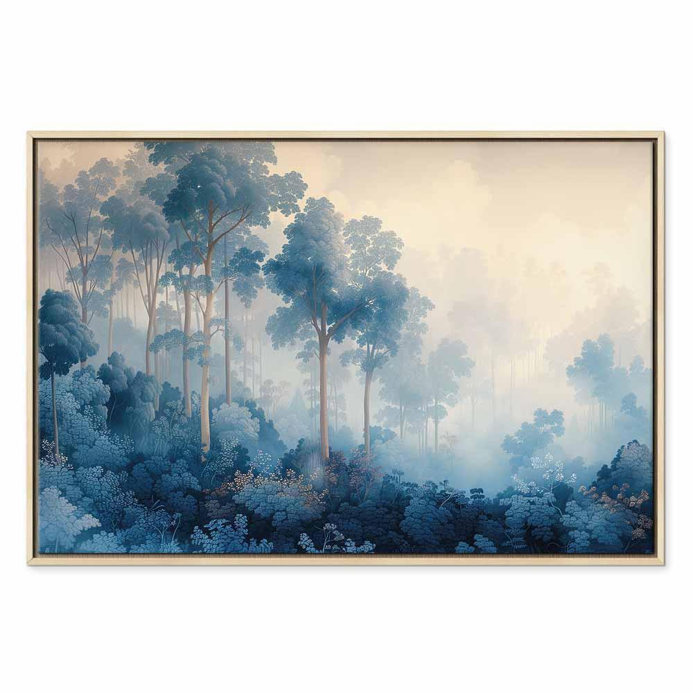 Leinwandbild - Landscape with Trees in Illustrative Style Fairy-Tale Blue Forest