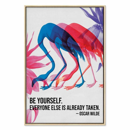 Leinwandbild - Colorful Flamingos - Inspirational Quote with Colorful Bird Silhouettes