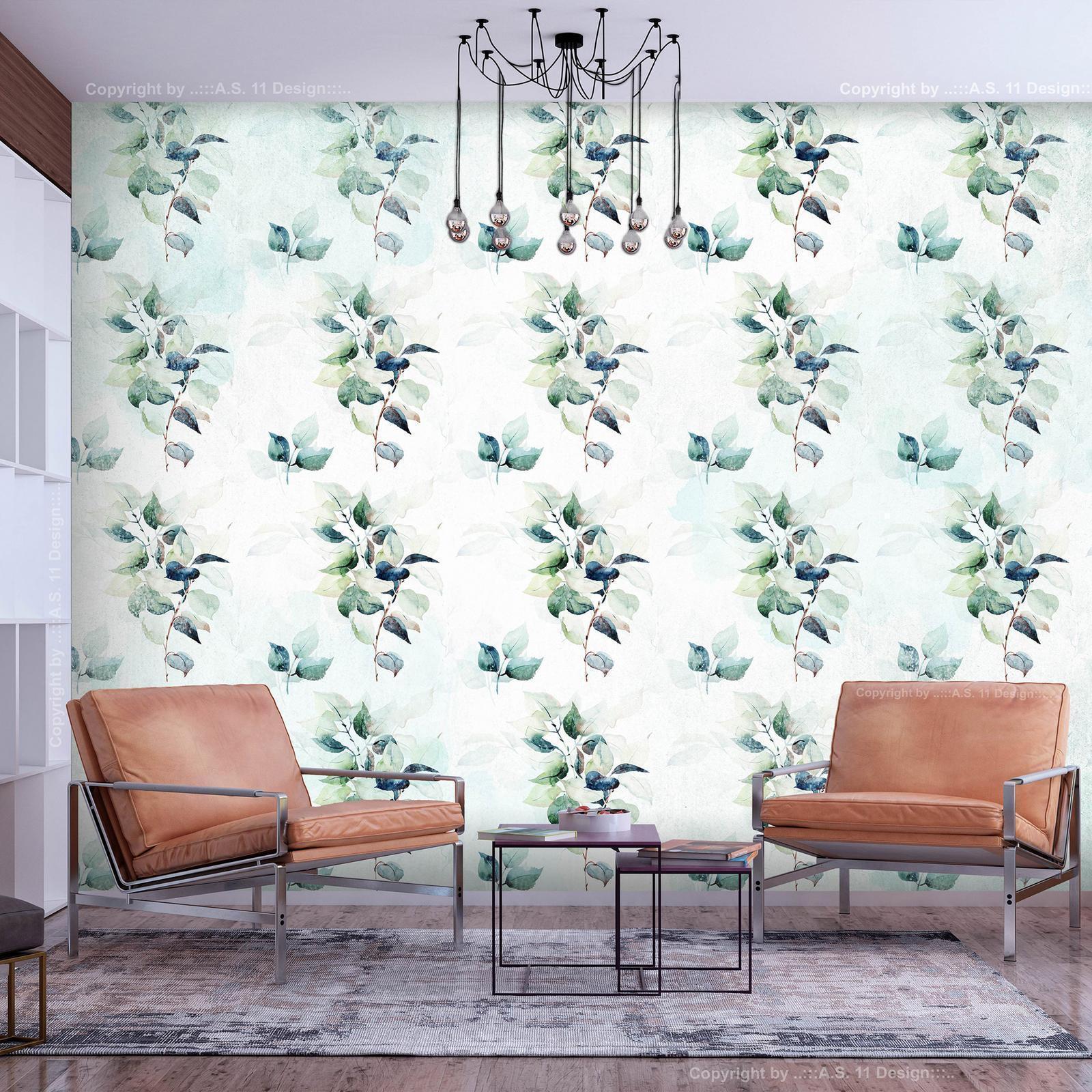 Fototapete - Mint nature - uniform pattern in floral motif with green leaves Artgeist