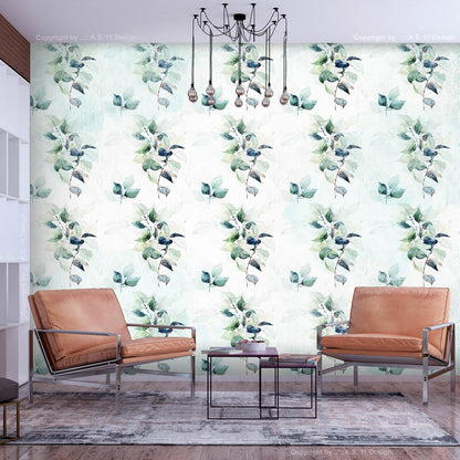 Fototapete - Mint nature - uniform pattern in floral motif with green leaves Artgeist