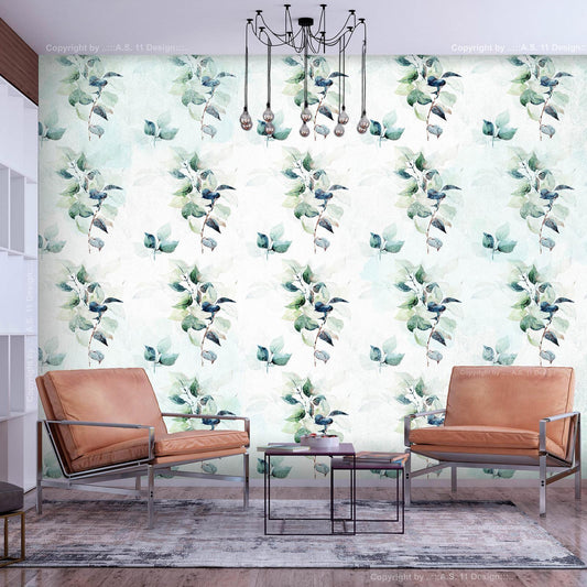 Fototapete - Mint nature - uniform pattern in floral motif with green leaves Artgeist