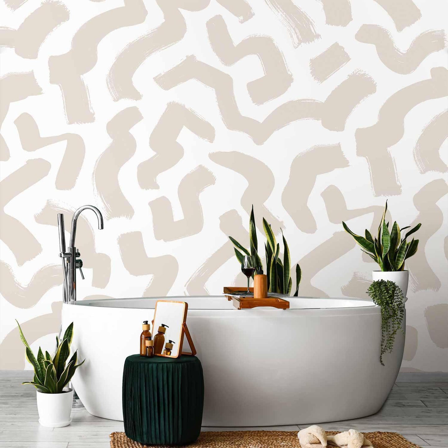 Fototapete - Abstract composition - beige patterns in shapes on a white background