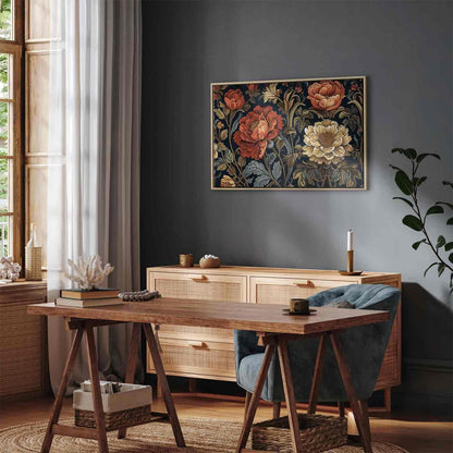 Leinwandbild - Tapestry Large Flowers Retro Floral Motif in Kilim Style