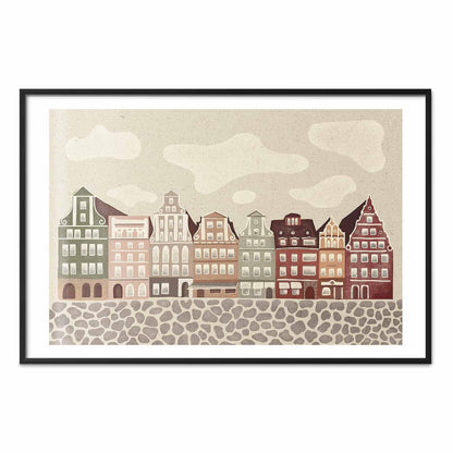 Poster - Colorful Facades - Historic Wrocław Tenement Houses Against the Sky and Cobblestone Street