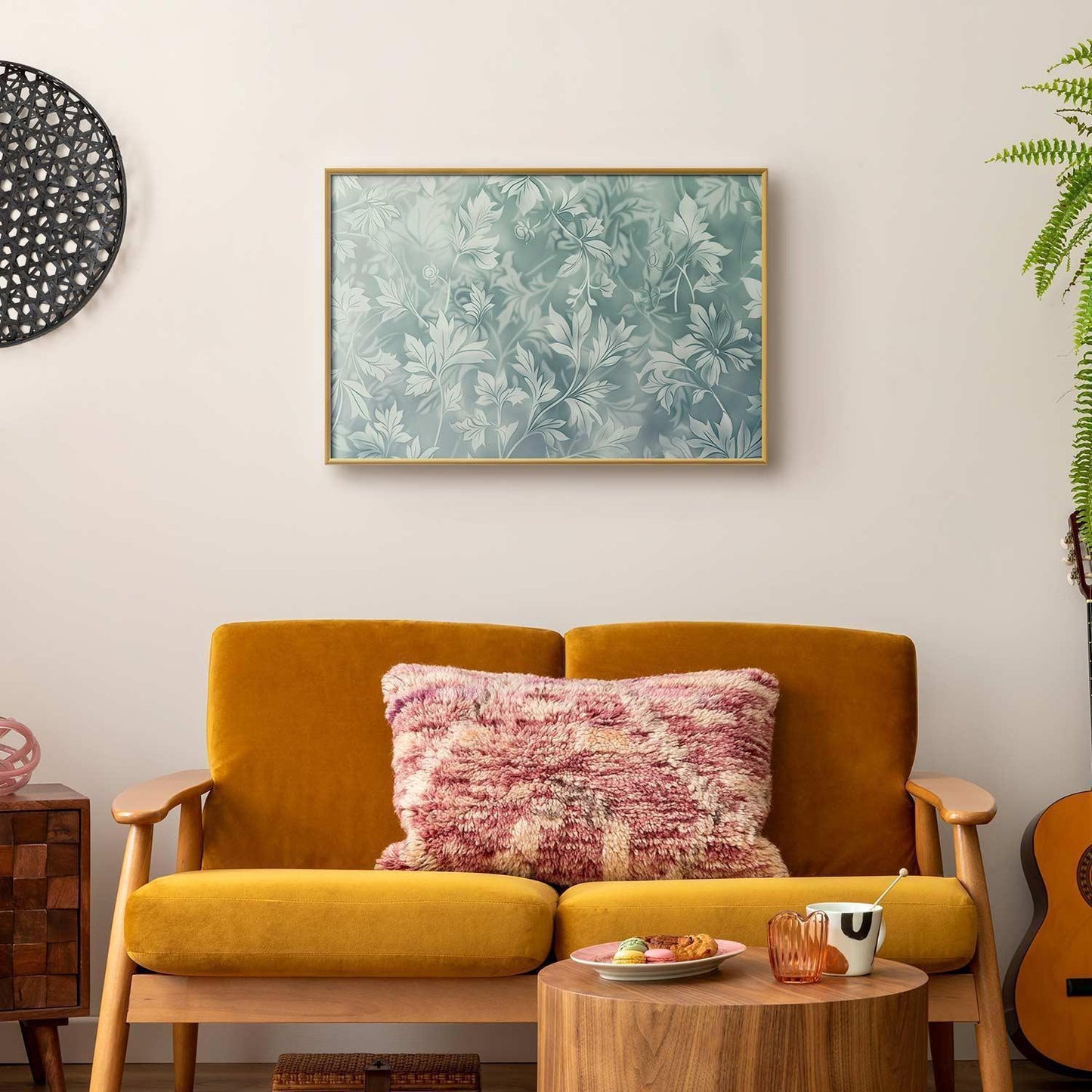 Poster - Worn Floral Patterns in Muted Turquoises