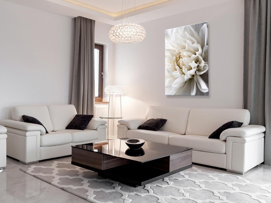 canvas art featuring white dahlia in modern living room