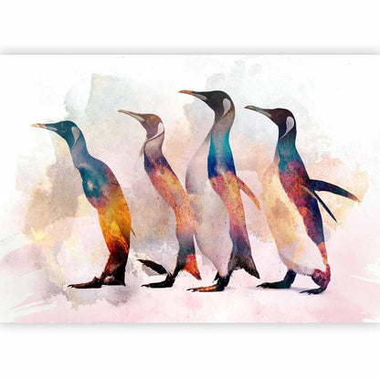 Fototapete „Pinguine auf Wanderschaft“ – Winterliche Eleganz für Ihre Wand