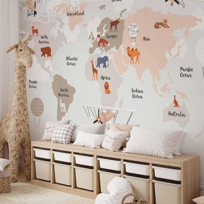 Fototapete - World Map in Beige Tones for Children's Room