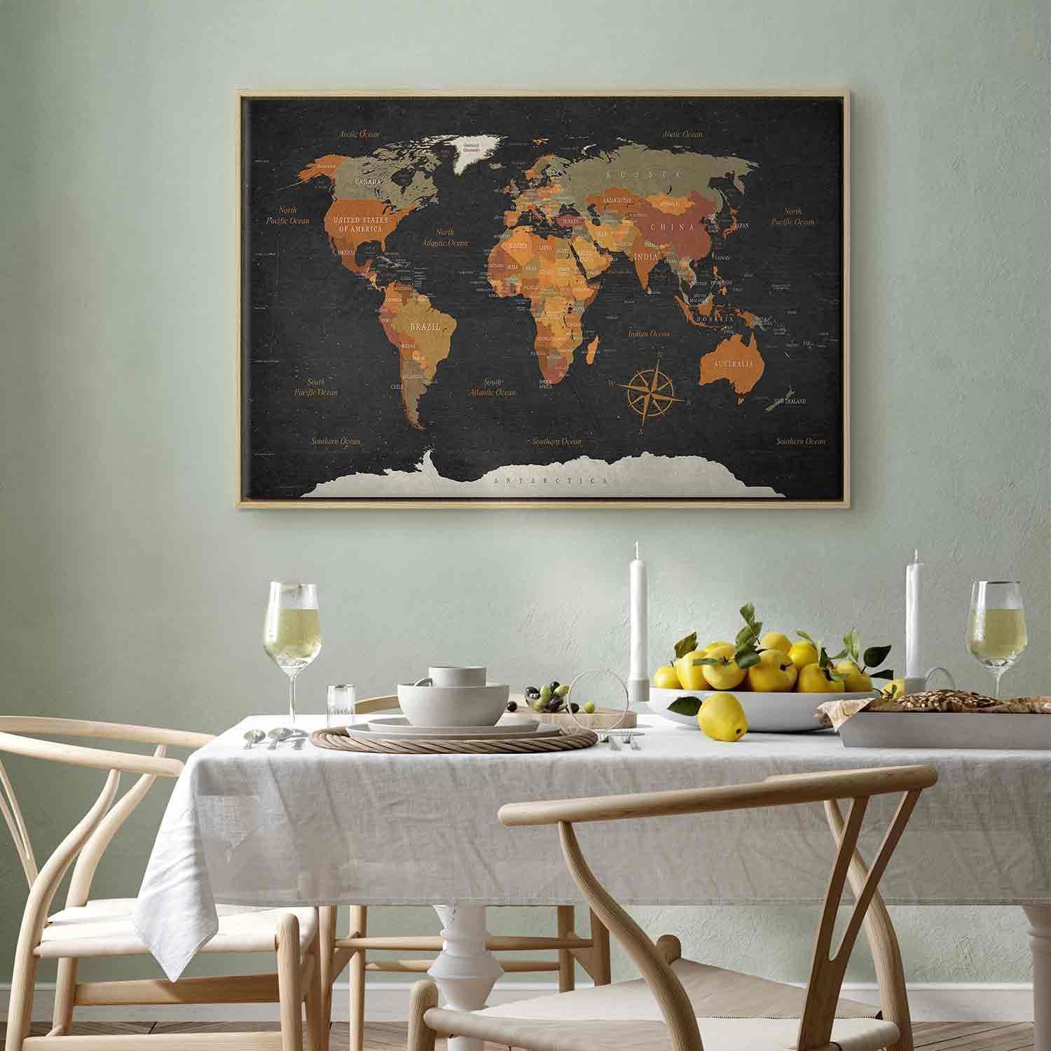Leinwandbild - World Map: Secrets of the Earth Artgeist
