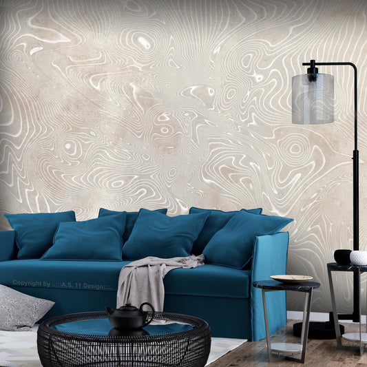 Fototapete - Flowing shapes - abstract beige and white background in patterned compositions Artgeist