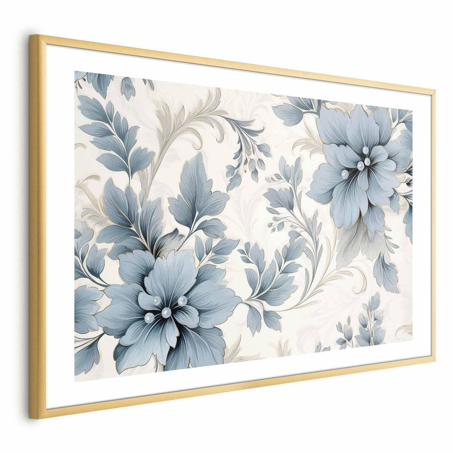 Poster - Turquoise Ornamental Retro Flowers Artgeist