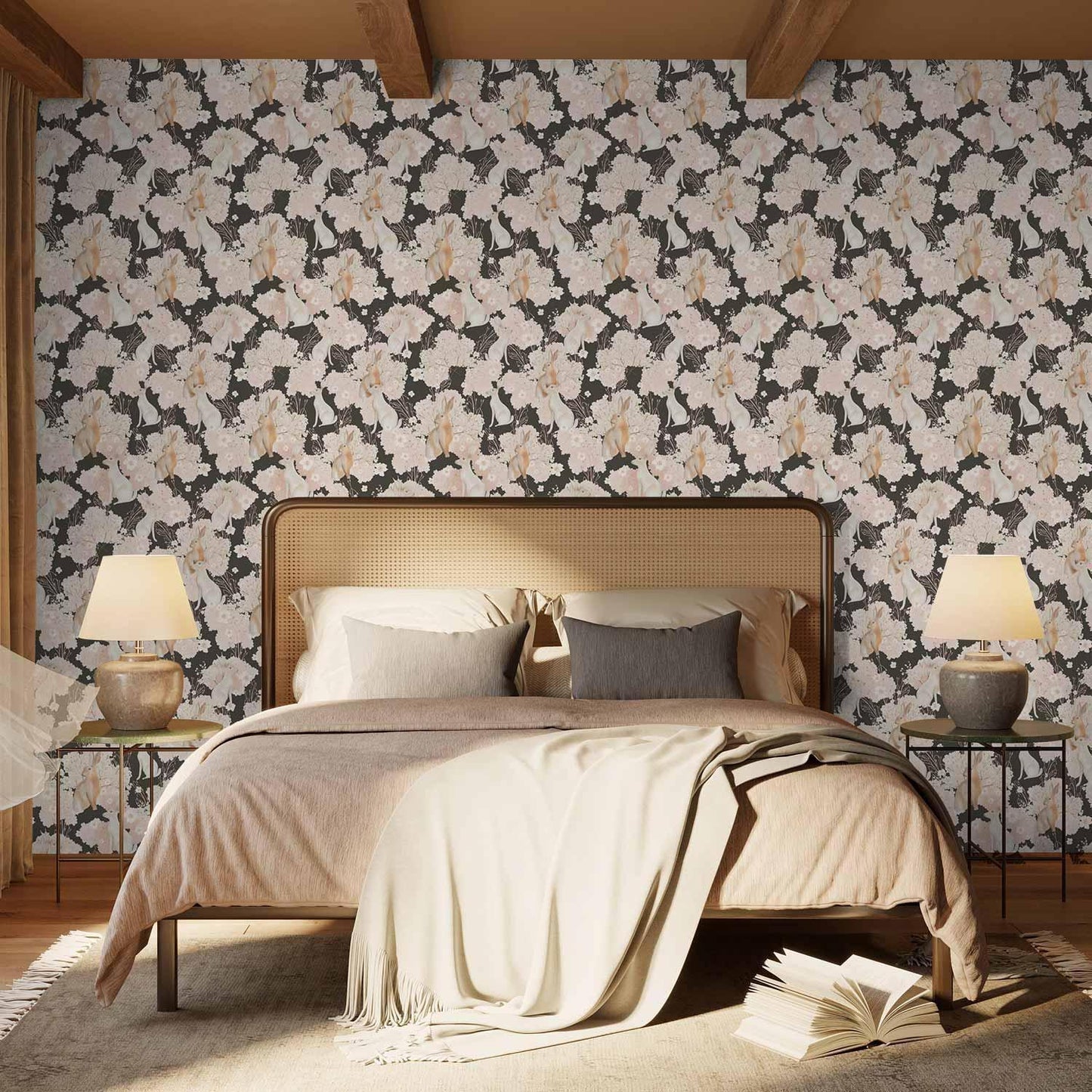 Tapete - White and beige hares