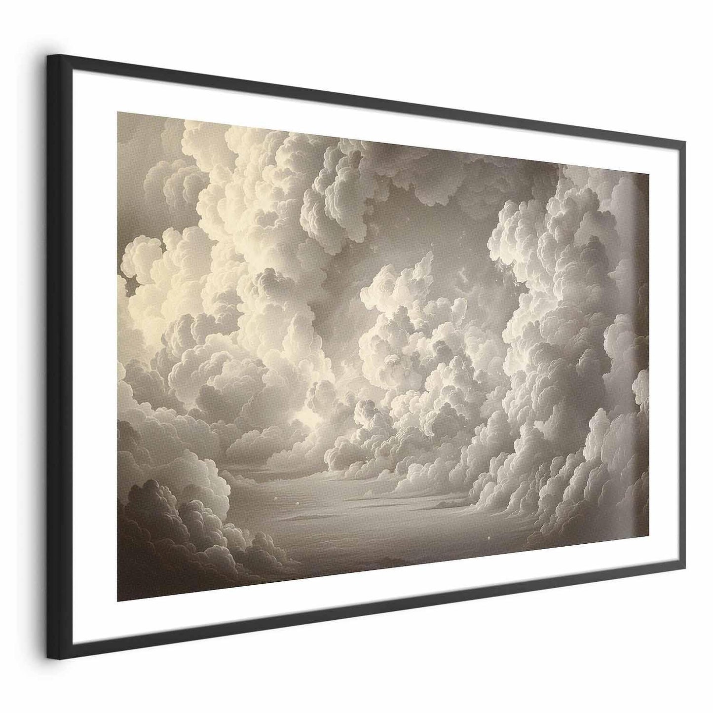 Poster displaying illuminated clouds with soft light play in sky theater.