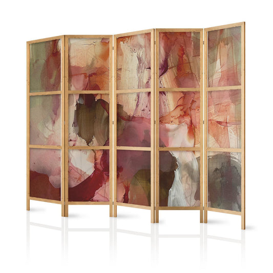 Japanischer Paravent - Rose Abstraction - Spilled Watercolor Paint in Spring Colors Artgeist