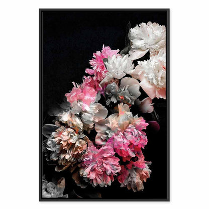 Leinwandbild - Peony Charm (1-part) - Colorful Bouquet on Black Background