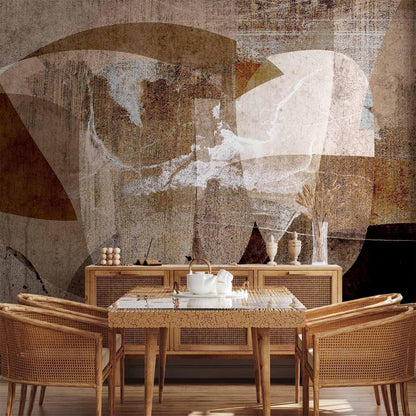 Fototapete - Geometric abstraction with shapes - composition in brown colours