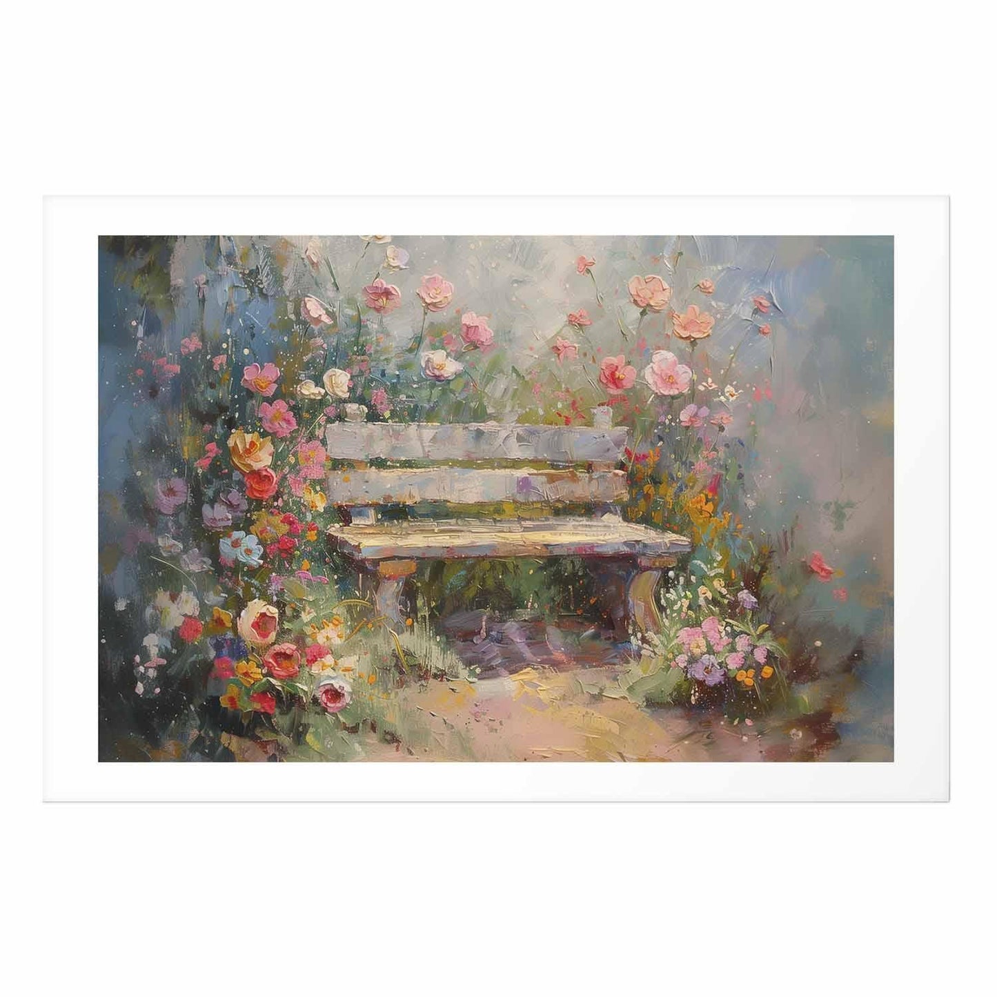 Poster - Flowery bench - impressionist painting full of flowers