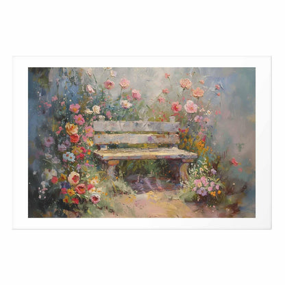 Poster - Flowery bench - impressionist painting full of flowers