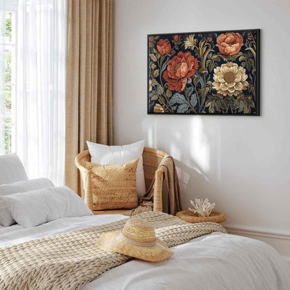 Leinwandbild - Tapestry Large Flowers Retro Floral Motif in Kilim Style