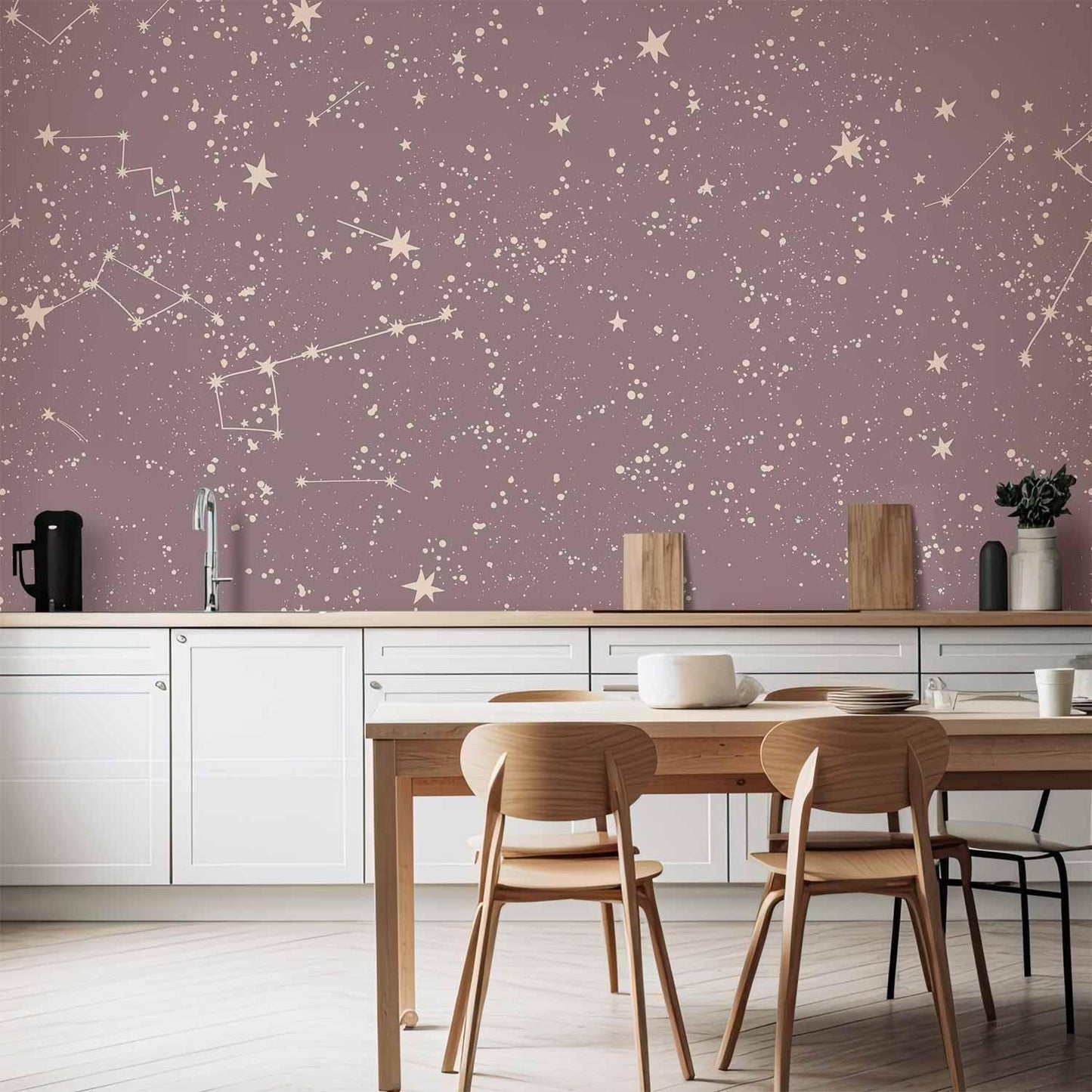 Fototapete - Night Sky - Artistic Constellations and Stars in Pastel Shades