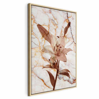 Leinwandbild - Elegance of a Flower (1-part) - Delicate Lily on Marble in Sepia